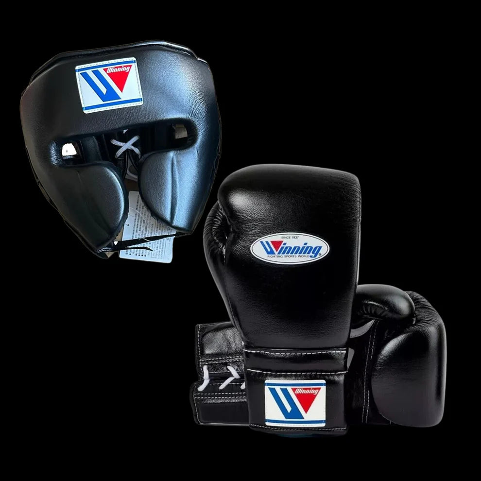 Boxing Gloves and  Head Guard - Black