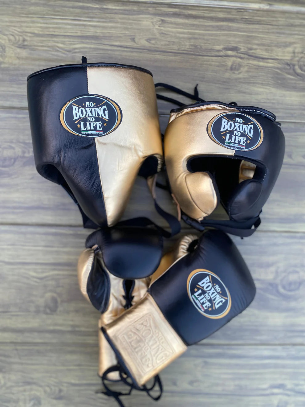No Boxing No Life Boxing Gloves Set - Gold Black