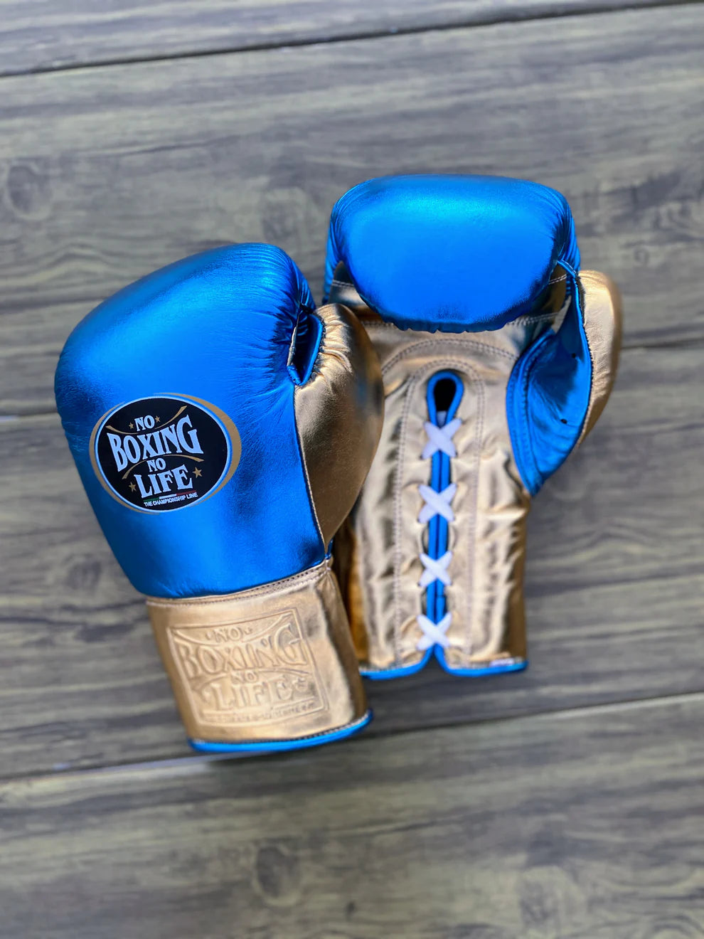 No Boxing No Life Boxing Gloves Set - Blue Gold
