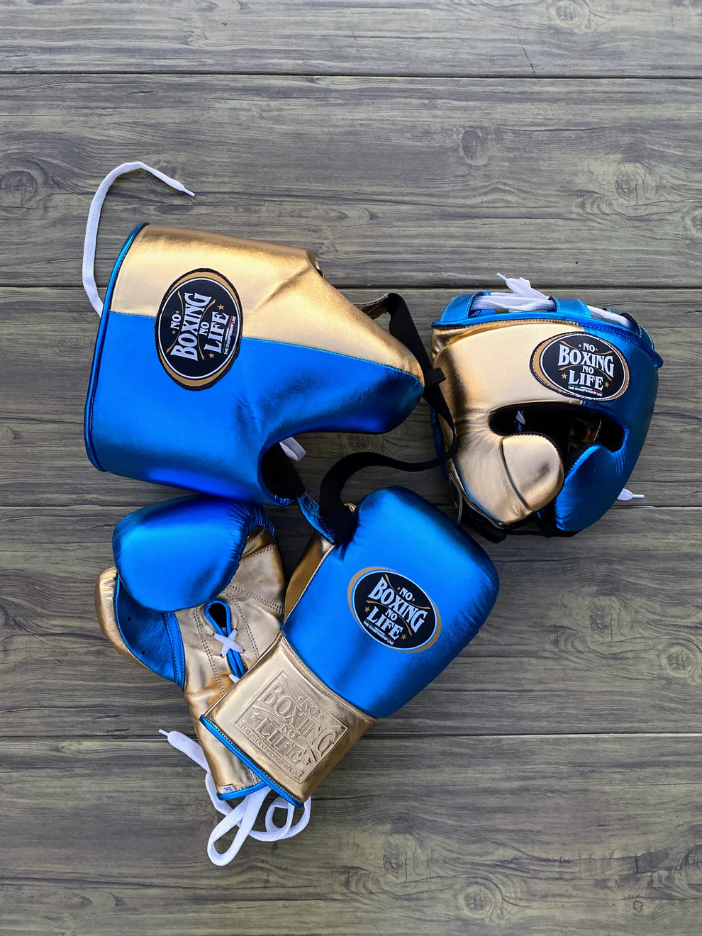 No Boxing No Life Boxing Gloves Set - Blue Gold