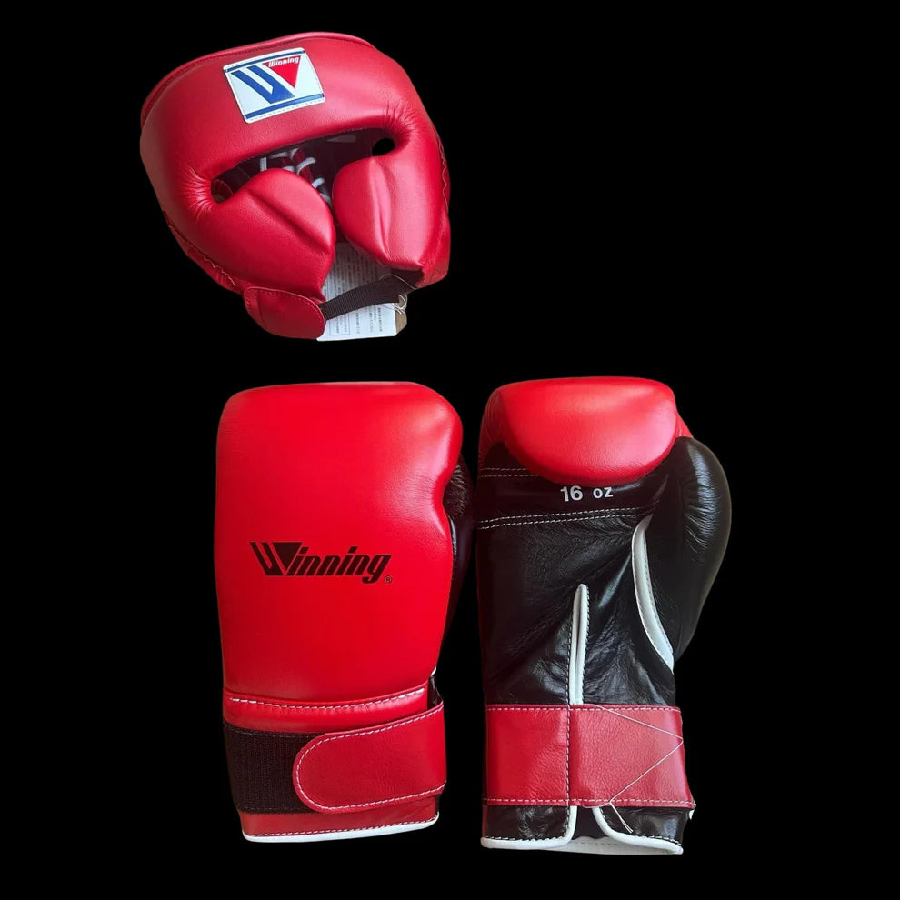 Boxing Gloves and  Head Guard - Red Black