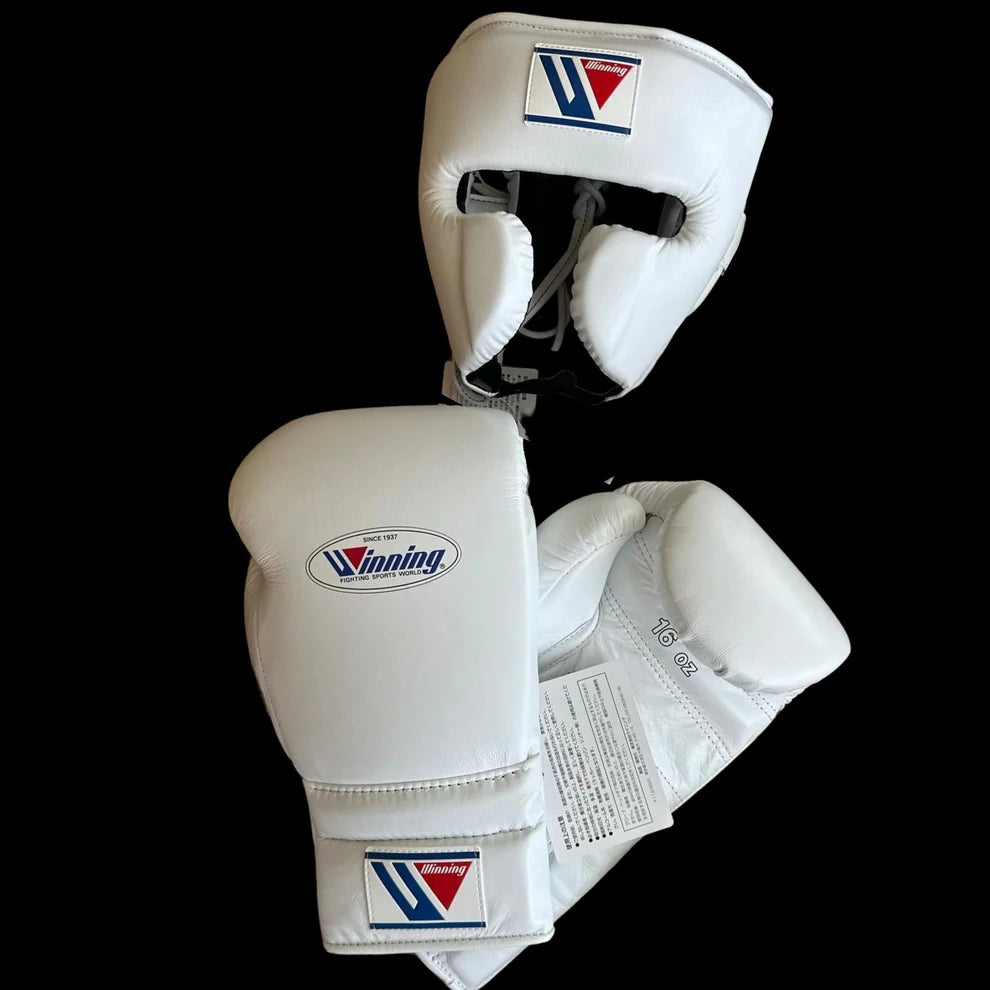 Boxing Gloves and  Head Guard - White