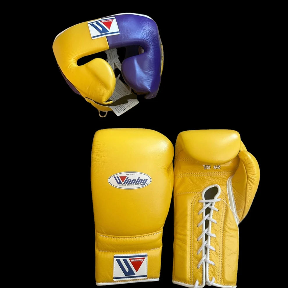 Boxing Gloves and  Head Guard - Yellow PURPLE
